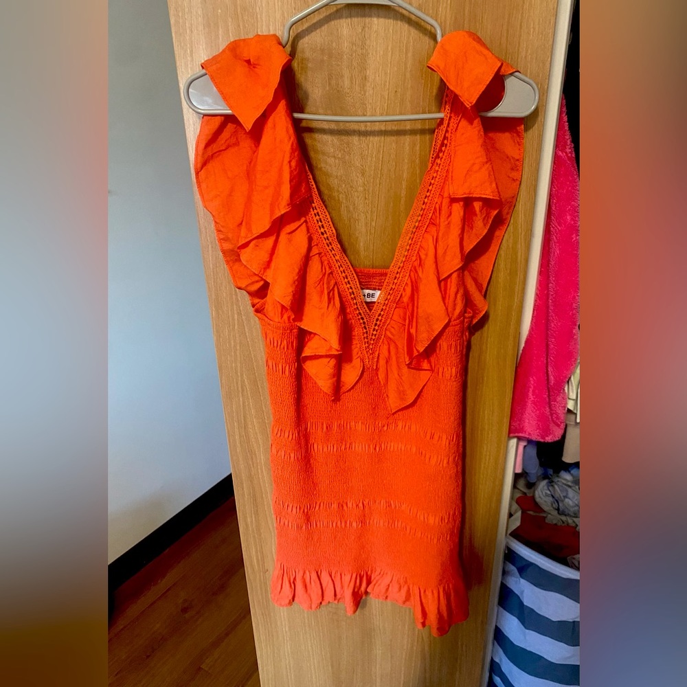 Orange Fabrik ruffle shoulder mini dress